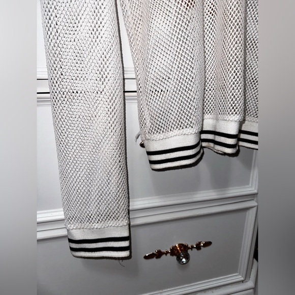 Truly Madly Deeply Open Knit Sweater, White with Striped Trim, Size Large - Picture 7 of 17